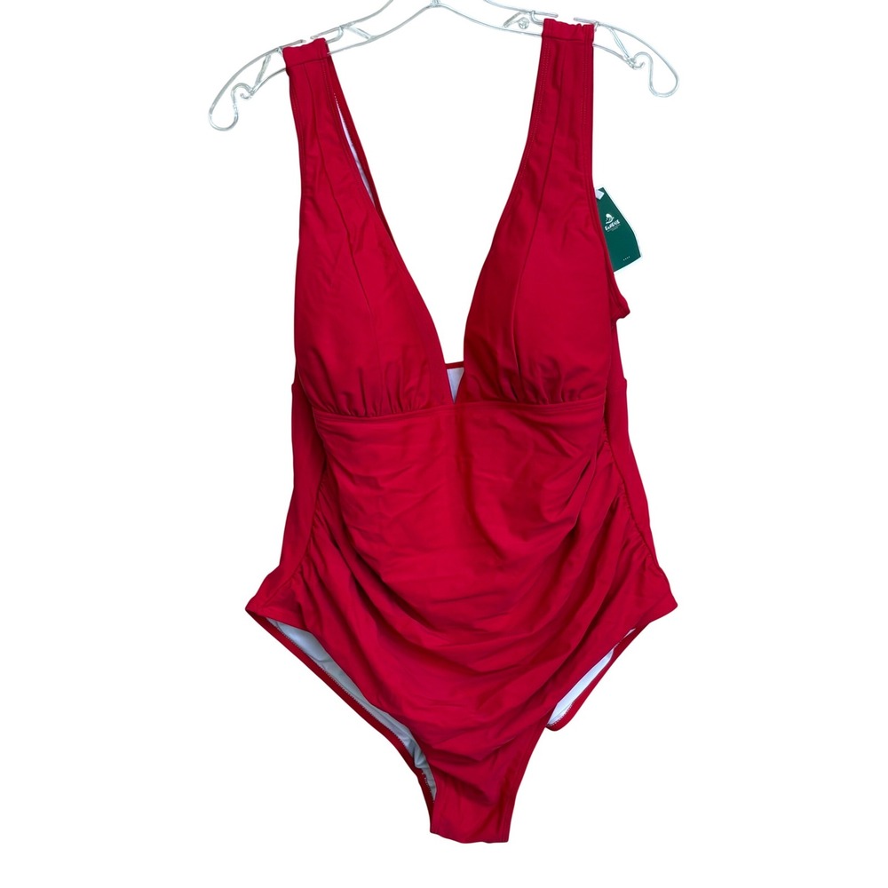NWT Eomenie Red One Piece Swimsuit Ruched V Neck Monokini Plus Size 2XL